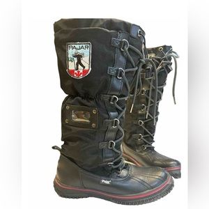 Pajar Canada Gripper Boots Womens 7 - 7.5 Nylon Leather Tall Lace Up Boots Grip